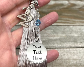 Custom Message Birthstone Crystal Graduation Cap Tassel Charm, High School Graduation Gift, College Graduation Gift, 2024 Grad Gift For Her