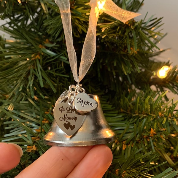 Custom 2" Silver Bell, "In Loving Memory" Charm, Family Member Charm Memorial Keepsake Ornament Gift