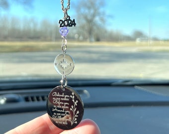 Graduation Car Charm Gift, Behind You All Your Memories, Rear View Mirror Car Charm, 2024 High School College Graduation Gift For Her