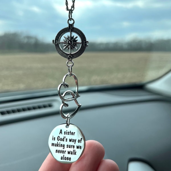 Sister Gift From Sister, A Sister Is God's Way Of Making Sure We Never Walk Alone Car Charm, Sister Birthday Gift, Sister Graduation Gift