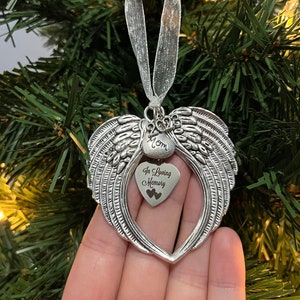 Custom Memorial Angel Wings Christmas Ornament, In Loving Memory, Loss Of Family Member Gift, Christmas Memorial Ornament Gift