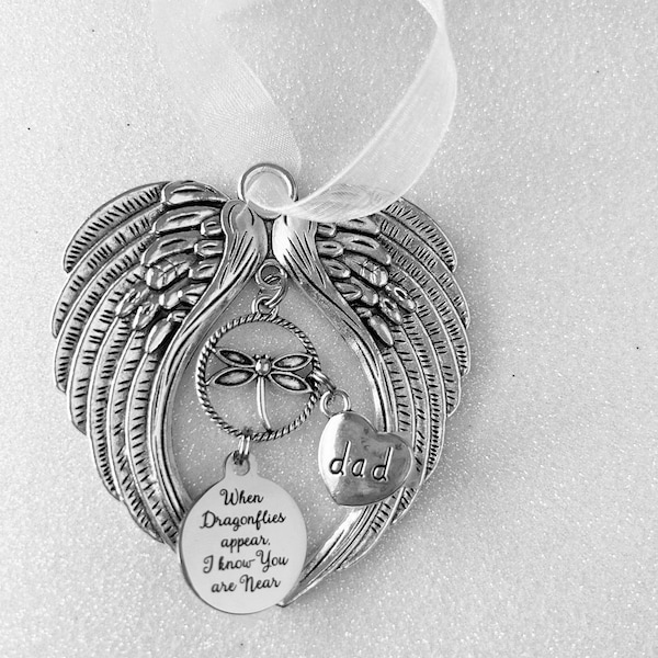 Dragonfly Memorial Ornament with "When Dragonflies Appear I Know You are Near" and Family Member Charms, Sympathy, Remembrance Gift