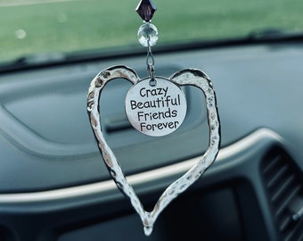 Personalized Crazy Beautiful Friends Forever Car Charm Gift, Large Heart, Friend Birthday, Going Away, Graduation Gift, Birthstone Crystal