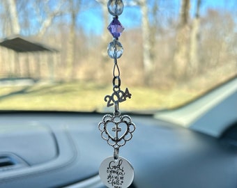 God is within her she will not fall Psalm 46:5 Cross Car Charm with Birthstone, Christian Gift, Religious Spiritual Car Décor New Beginnings