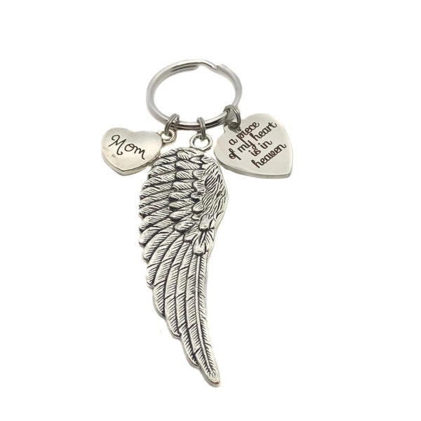 Custom Large Angel Wing A Piece of My Heart is in Heaven Family Member Heart Charm Memorial Keychain Key Chain Bag Charm Gift