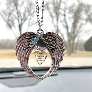 Memorial Gift, Custom A Piece Of My Heart Is In Heaven Angel Wings Car Charm, Loss Of Loved One Gift, Memorial Day Gift