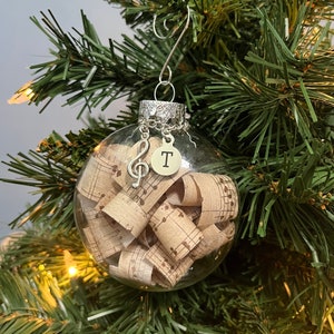 Custom Initial Music Ornament, Music Note Treble Clef, Glass Ornament 3.15&quot;, Musician Gift, Music Lover Gift, Music Paper Ornament