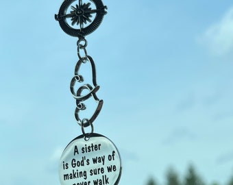 Sister Gift From Sister, A Sister Is God's Way Of Making Sure We Never Walk Alone Car Charm, Sister Birthday Gift