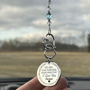Personalized Daughter Car Charm – Going to College Gift, Rearview Mirror Charm, Send-Off Keepsake, Daughters Birthday Graduation Gifts