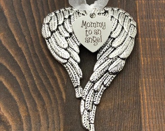 Silver Angel Wings, "Mommy To An Angel" Christmas Holiday Ornament, Loss Of Child Memorial Remembrance  Keepsake Sympathy Bereavement Gift