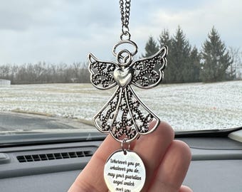 Guardian Angel Car Charm – &quot;Wherever You Go&quot; Rearview Mirror Ornament – Graduation Gift, New Driver Protection Gift, Angel Blessing Charm