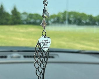 Personalized Memorial Car Charm, "A Piece Of My Heart Is In Heaven", Rear View Mirror Hanging Car Charm, Memorial Gift, Sympathy Gift