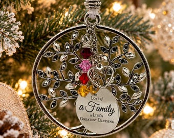 Family Tree of Life Ornament, Personalized Birthstone Family Christmas Ornaments Gift