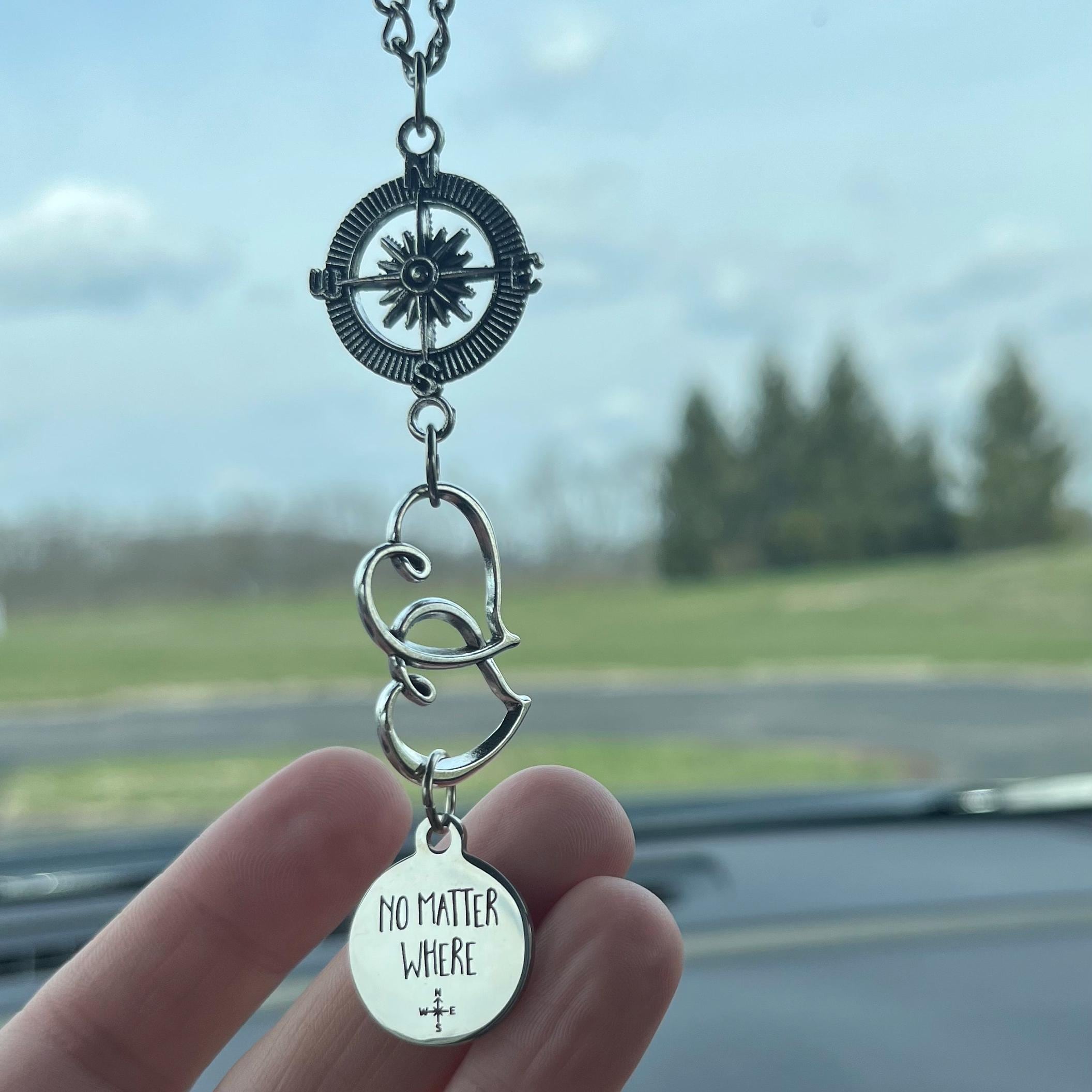 Going Away Gift for Her, No Matter Where Compass, Rear View Mirror Car ...