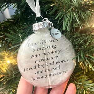 Personalized Name Memorial Christmas Ornament, Your Life Was A Blessing ...
