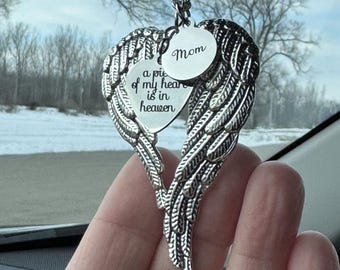 Angel Wings Car Charm, A Piece Of My Heart Is In Heaven Mom, Loss Of Mother Sympathy Remembrance Gift