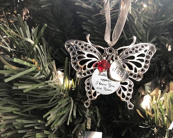 Reserved Listing: "When butterflies appear, I know you are near," Grandma and Grandpa Family Member Charms and Birthstone Crystal Ornament