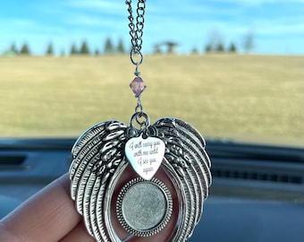 Picture Frame Memorial Car Charm, I Will Carry You With Me Until I see You Again, Rear View Mirror Car Charm Hanger, Loss Of Loved One Gift