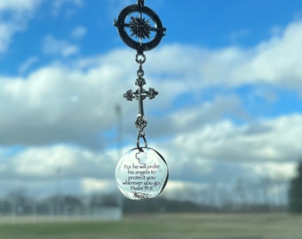 Cross Car Charm, For He Will Order His Angels To Protect You Wherever You Will Go, Christian Gift, Religious Gift For Her