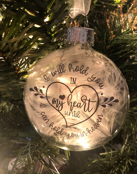 Christmas Ornament Glass Flat Disk With Feather 