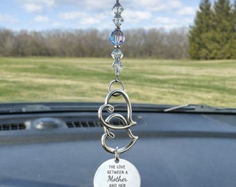 Mother's Day Gift, Mother Daughter Bond Rearview Mirror Car Charm Crystal Ornament
