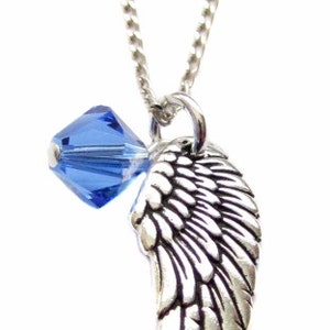 Archange Michael Pewter Angel Wing Charm Swarovski Crystal, Sterling Silver Collier 18, Angel Wing Prayer Jewelry Gift image 1