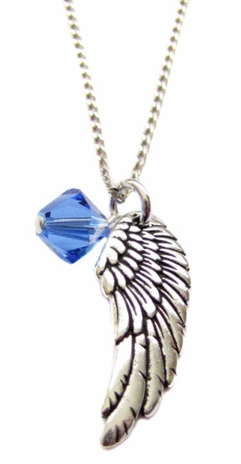 Archange Michael Pewter Angel Wing Charm Swarovski Crystal, Sterling Silver Collier 18, Angel Wing Prayer Jewelry Gift image 1