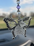 Custom Butterfly Memorial Gift "When Butterflies Appear I Know You are Near" & Large Butterfly Charms, Birthstone Crystal Car Charm Mom Dad