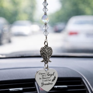 Grandma Memorial Gift Car Charm, Angel Wings Rearview Mirror Ornament, Bereavement Gift for Loss of Grandmother