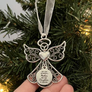 Mother Daughter Angel Christmas Ornament – “The Love Between A Mother And Her Daughter Is Forever” – Loss of Mom Memorial Gift