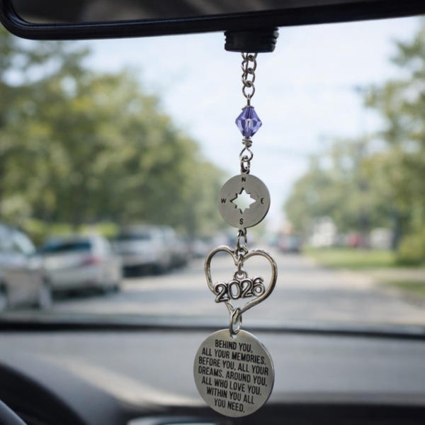 Graduation Car Charm Gift – “Behind You All Your Memories, Ahead of You All Your Dreams”, Personalized Grad Keepsake