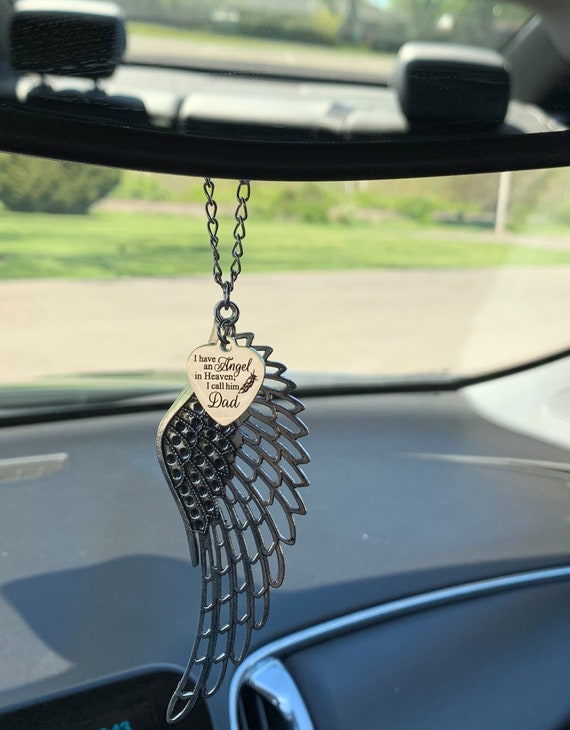 Memorial Gift for Loss of Father, Angel Wing i Have an Angel in Heaven, I  Call Him Dad Rear View Mirror Car Charm, Remembrance Gift 