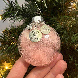 Custom Name Baby&#39;s First Christmas Ornament  2.6&quot;, Pink Tulle Baby Girl Ornament, Baby Shower Gift, Baby Christmas Gift