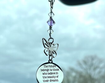 Graduation Gift For Her, The Future Belongs To Those Who Believe In The Beauty Of Their Dreams Butterfly Car Charm, 2024 Graduation Gifts