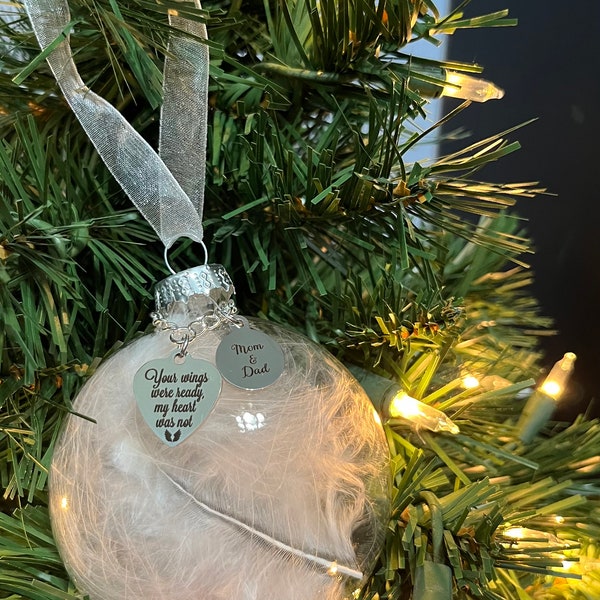 Glass Ornament 3.15" "Your Wings Were Ready, My Heart Was Not", "Mom & Dad" Charm, Memorial Remembrance Christmas Ornament Keepsake Gift