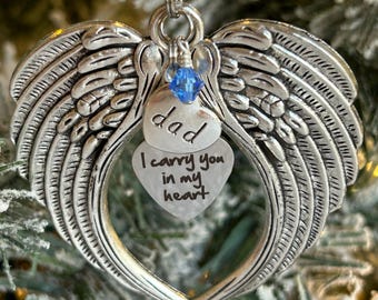 Angel Wings Memorial Christmas Ornament – “I Carry You in My Heart” – Personalized Sympathy Gift - Family, Friend Loss