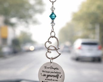 Graduation Gift from Mom Dad For Daughter, Rearview Mirror Car Charm, Inspirational Grad Keepsake