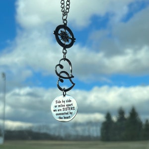 Side By Side Or Miles Apart We Are Sisters Connected By The Heart Car Charm, Sister Birthday Gift, Sister Graduation Gift, Going Away Gift