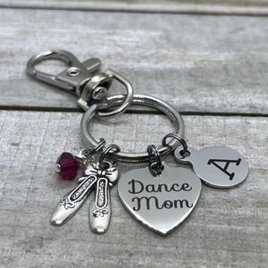 Dance Mom Keychain Gift – Mother Gift with Custom Birthstone & Initial – Personalized Dance Mom Jewelry, Ballet Mom Gift