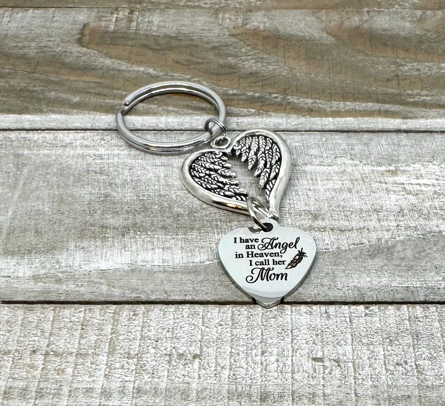 Heart Projects "I Have An Angel In Heaven I Call Her Mom" Keychain - Stainless Steel Memorial Gift With Angel Wings