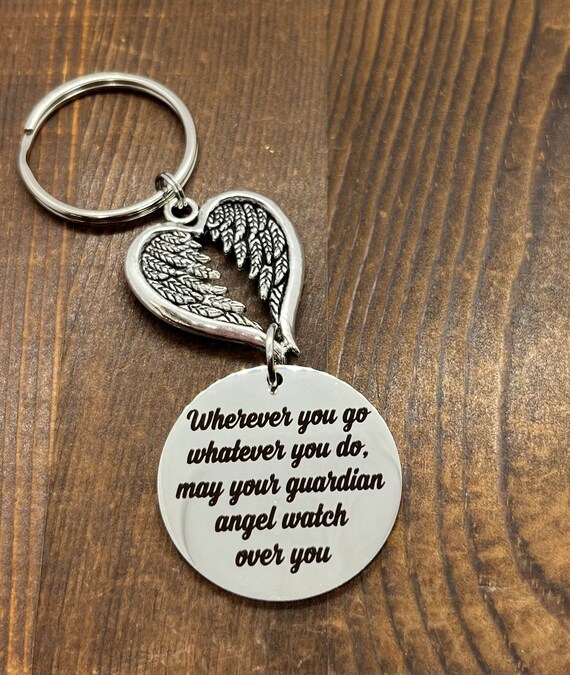 Personalized guardian angel keychain sale