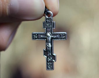 Collar con cruz ortodoxa, colgante grande con cruz de Jesús y Jesucristo, colgante con cruz cristiana, collar con crucifijo, colgante ortodoxo