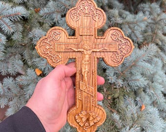 Orthodox Catholic Wooden Wall Cross – Hand Carved Oak Crucifix