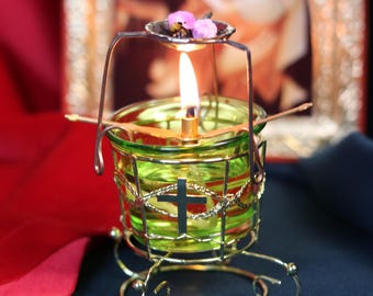 Orthodox Christian Incense Set – Lampada with Burner Attachment & 60g Greek Frankincense – Prayer Kit for Home Altar or Worship