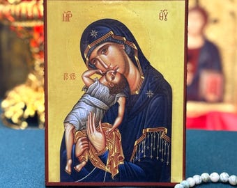 Virgin Mary Sweet Kissing Glykophilousa Orthodox Icon Theotokos 6.3–11 in