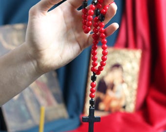 Orthodox Wooden Prayer Beads with Tassel – Handmade Black Wood Orthodox rosaries, Prayer beads, Orthodox prayer rope, Red komboskini