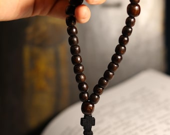 Orthodox Wooden Prayer Beads with Tassel – Handmade Black Wood Orthodox rosaries, prayer beads, first communion