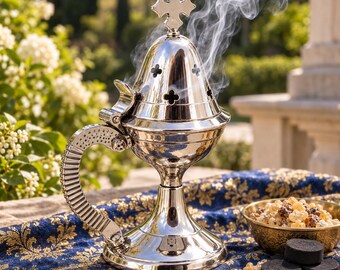 Orthodox Incense Burner Brass 12 cm, 50g Incense & 10 Charcoal Tablets