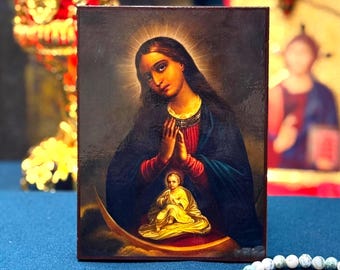 Helper in Childbirth Mother of God Orthodox Wooden Icon 6.3–11 in