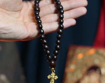 Orthodox Wooden Prayer Beads with Tassel – Handmade Black Wood Orthodox rosaries, Prayer beads, Orthodox prayer rope, Wooden komboskini